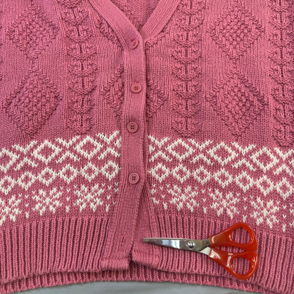 Woolrich Woman Vintage Pink Fair Isle Cotton Cardigan Sweater Made in USA Medium - Picture 15 of 16